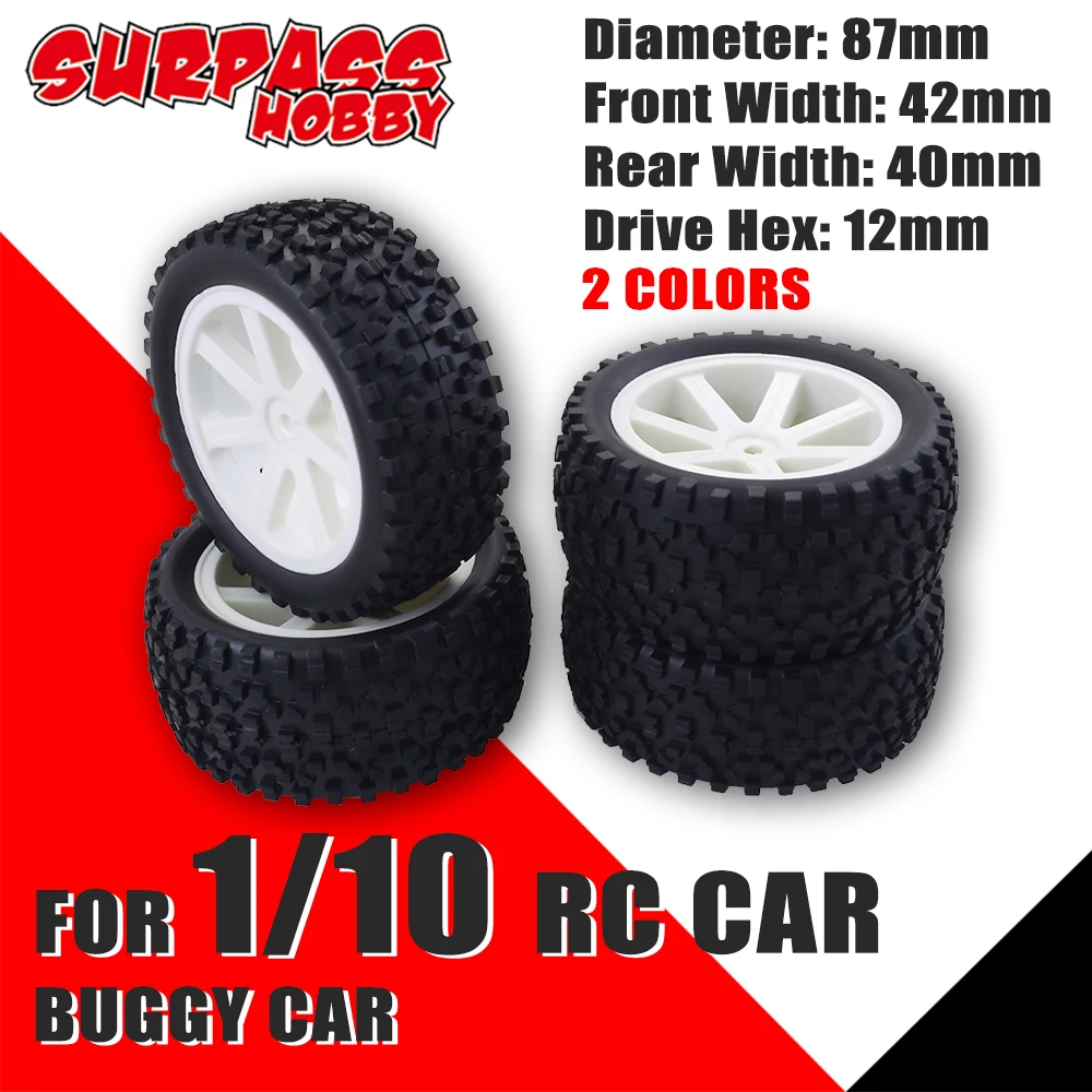 Шины резиновые SURPASS HOBBY 4 шт. 87 мм для багги пластиковые 1/10 RC Crawler Rock Axial SCX10 90046 D90 D110