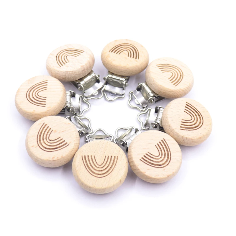 Chupete de madera Natural con forma de Animal para beb&eacute;, Clips de Metal, accesorios para beb&eacute;, soporte de grado alimenticio, mordedor de madera para beb&eacute;, 5 uds.-3