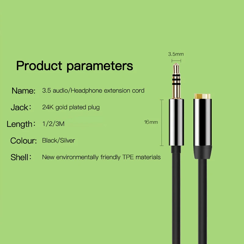 

!ACCEZZ 1m/2m/3m AUX Cable Jack 3.5mm Audio Extension Cable 3.5Male to Female Stereo For iPhone Xiaomi Players AUX Extender Cord