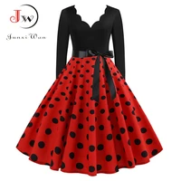 new women long sleeve vintage polka dot dress pin up gothic winter new year party dresses plus size 3xl black vestidos