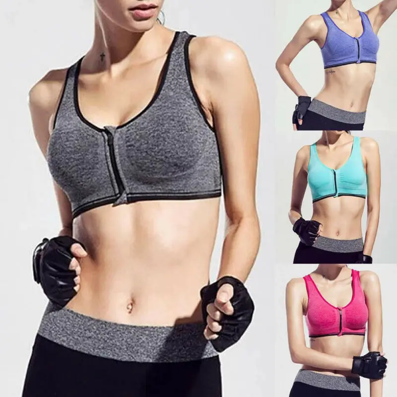 Женский спортивный топ на молнии спереди повседневный бюстгальтер для занятий
