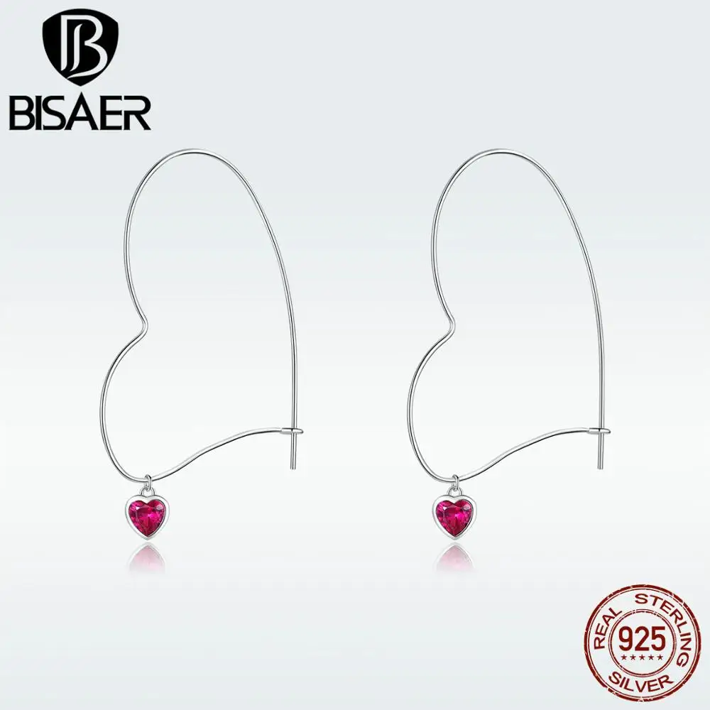 BISAER, новинка, модные серьги в форме сердца персика, 925 пробы, серебряные, простые Висячие серьги для женщин, корейские серьги, ювелирное изделие GAE214