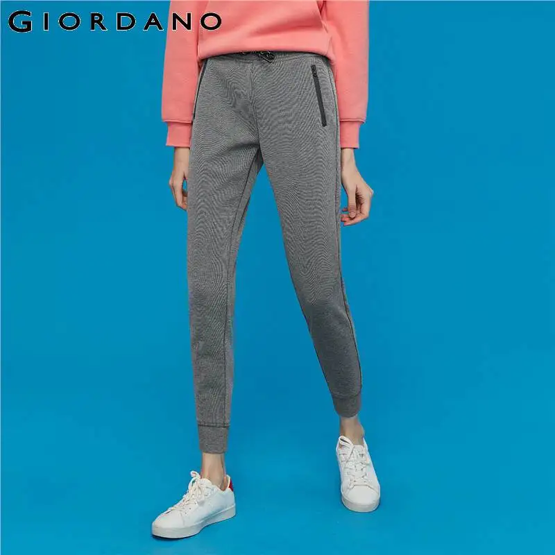 Giordano/Женские Брюки с карманами на молнии, хлопковые джоггеры с эластичным поясом, трикотажные брюки, Pantalones Mujer Spodnie Damskie 05419147