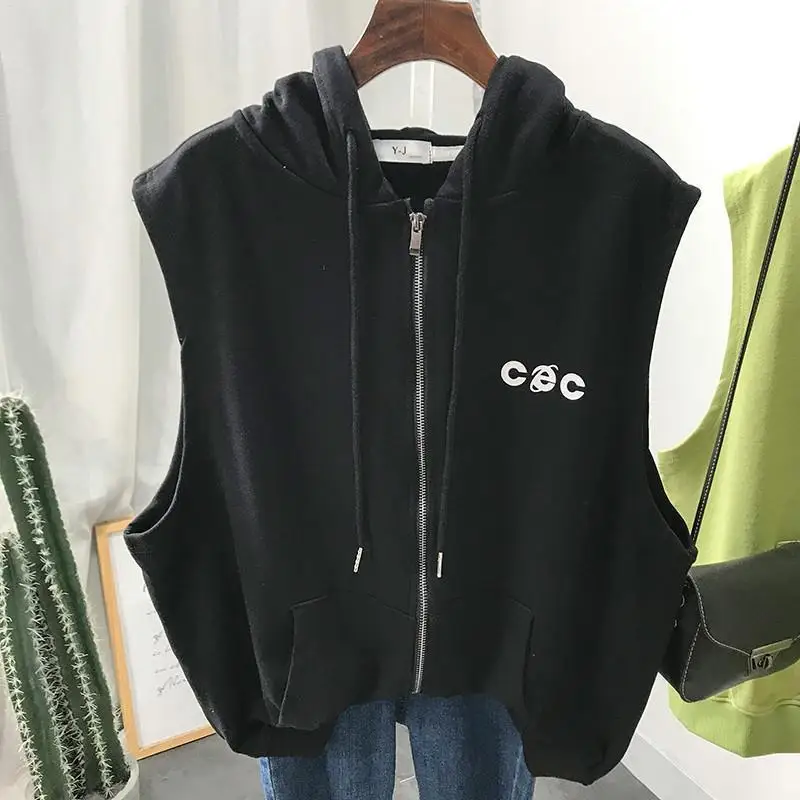 Hooded Sweatshirts Oversized Zipper Hoodies Women Sleeveless Top Female Harajuku Hoodie Korean Fashion Spring Summer Clothes
