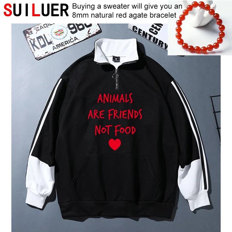 

ANIMALS ARE FRIENDS not food Letters Print Women 100% Cotton Casual Funny Sweatshirts Ladys Hoodies Hipster Drop Ship Pullovers