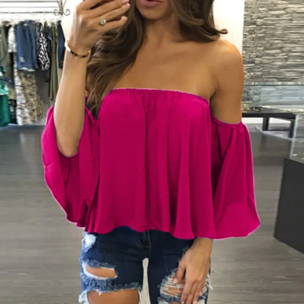 Poleras mujer пуловер с длинным рукавом футболка открытыми плечами повседневная