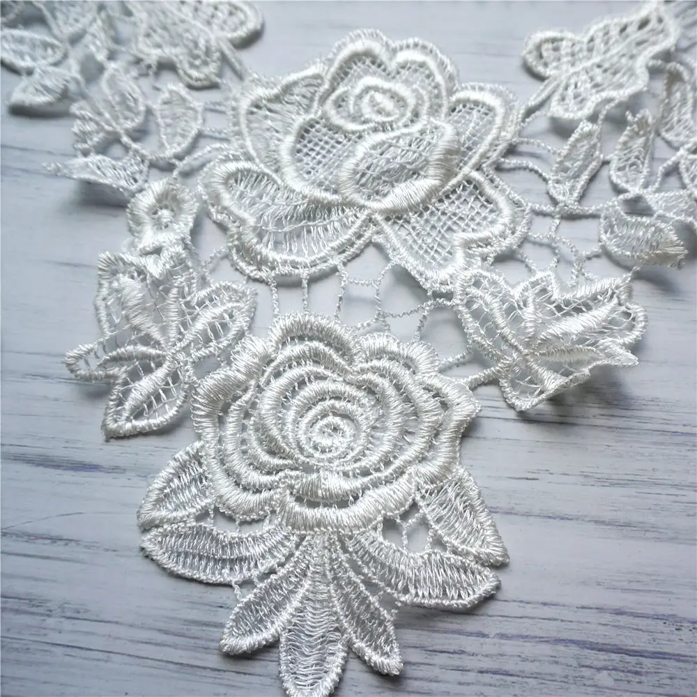 Белые вышитые аппликации для платья кружевная ткань отделка воротника сетчатые