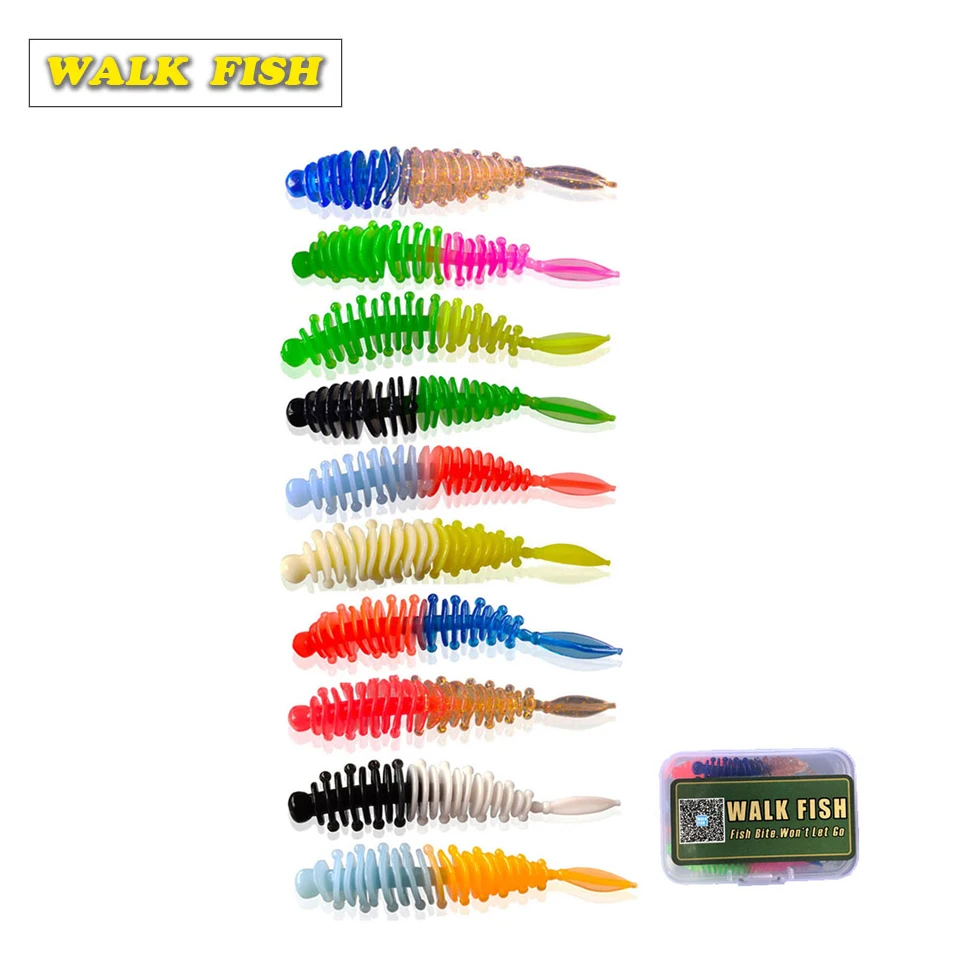 

Ходить Рыба 1 коробка 10 цветов мягкие приманки для рыбалки джиг форель мягкие приманки в виде червей 6 см/1,2g искусственные морские черви дожд...