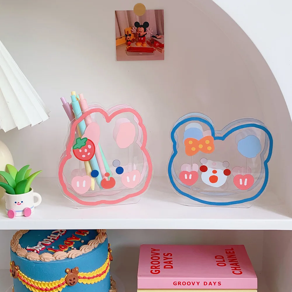 

Creative Cartoon Desktop Storage Box Pen Holder Multi-Functional Office Stationery Cosmetics Transparent Storage Container