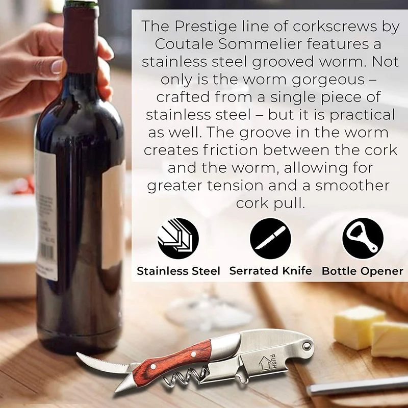 Professional Wine Opener, Solid Wood Handle Wine Corkscrew with Beer Bottle Opener & Foil Cutter images - 6