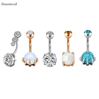 guemcal 1pcs new product sweet stainless steel opal with diamond hand catch ball belly button piercing jewelry