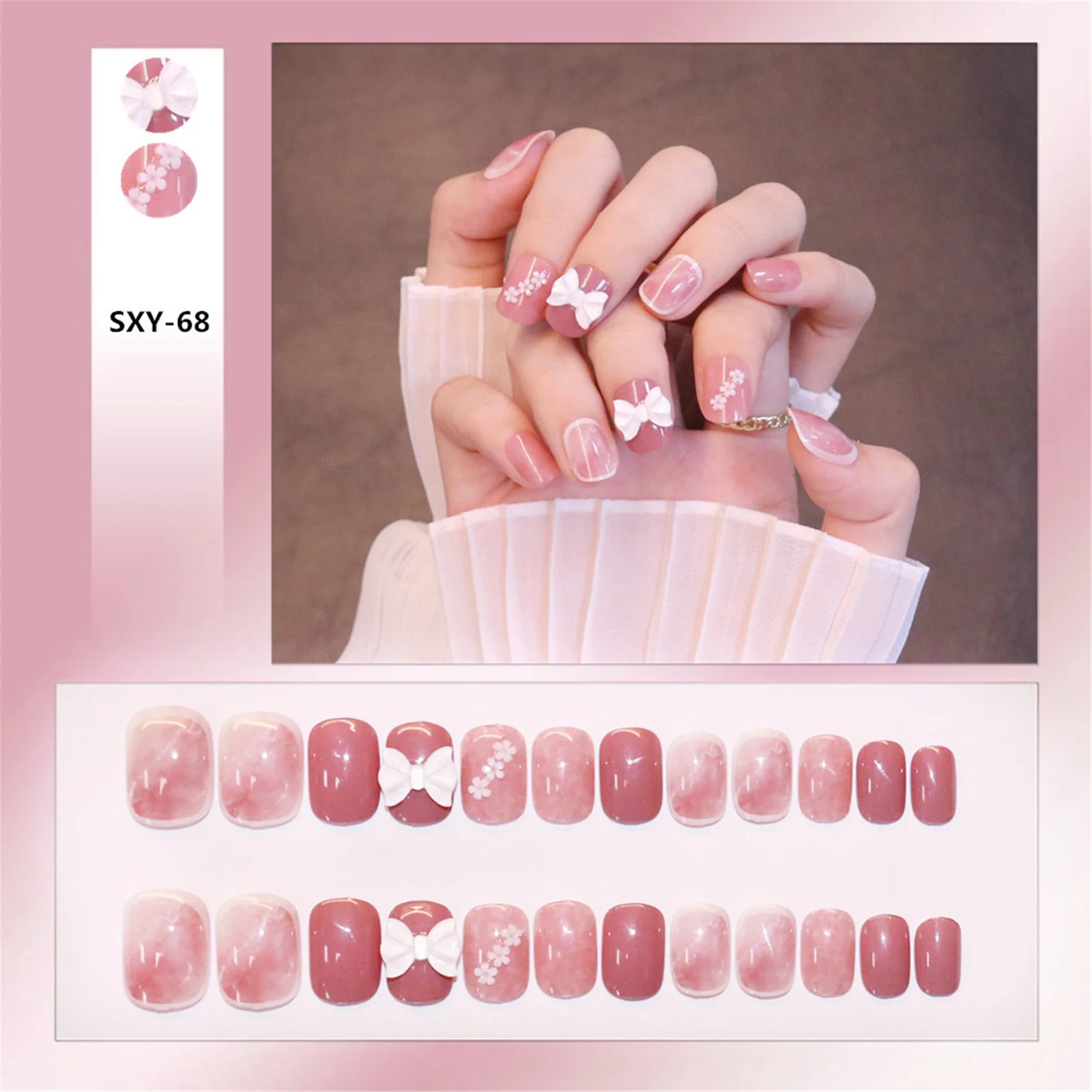 

24pcs Pink Color Wear Long Paragraph Fashion Manicure Patch False Nails Save Time Wearable Nail Patch HJL2019