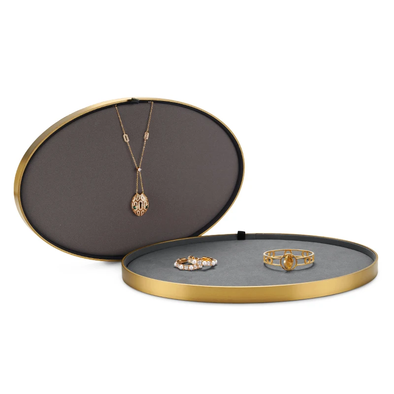 Oirlv New Brushed Metal Two-Color Surface Jewelry Tray Jewelry Necklaces Rings Display Storage Display Tray Props