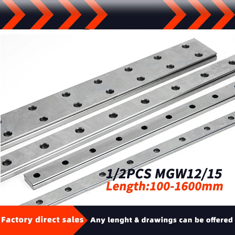 MGW12 MGW15 Miniature Linear Rail Slide 1/2PCS Linear Guide Carriage for CNC Parts L=100 -1600mm