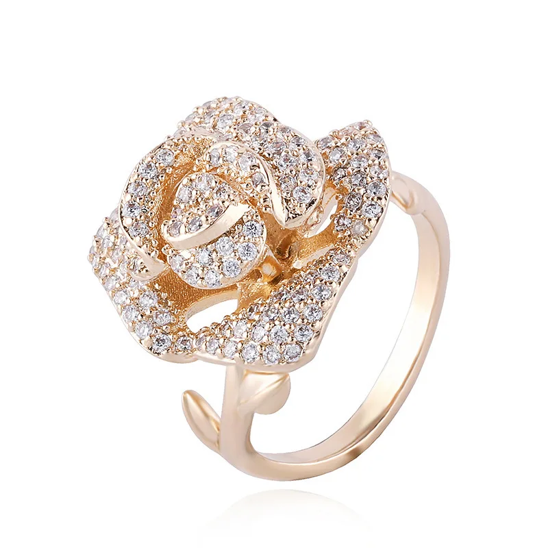 

PYJTRL Three-dimensional Rose Ring Fashion Zircon