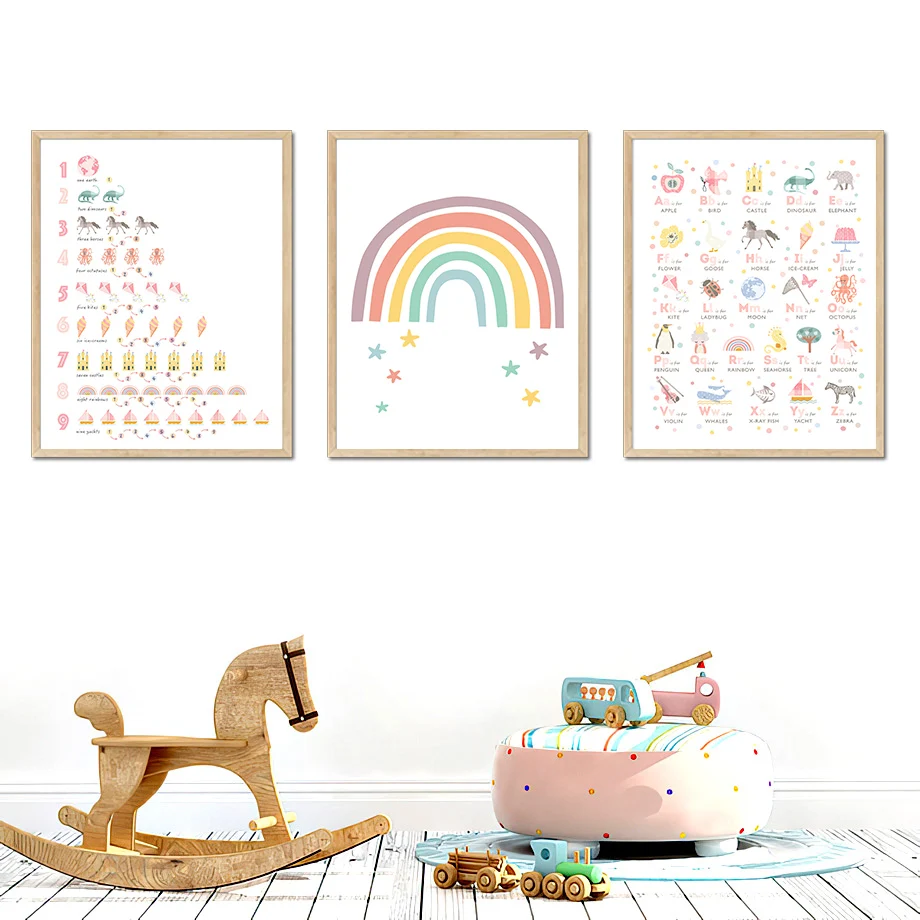 Alphabet Digital Table Rainbow Nursery Cartoon Wall Art Canvas Painting Nordic Posters And Prints Pictures Child Room Home Decor | Дом и сад