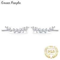 green purple minimalism ear clip 100 925 sterling silver leaves cute stud earrings punk rock for women wedding jewelry