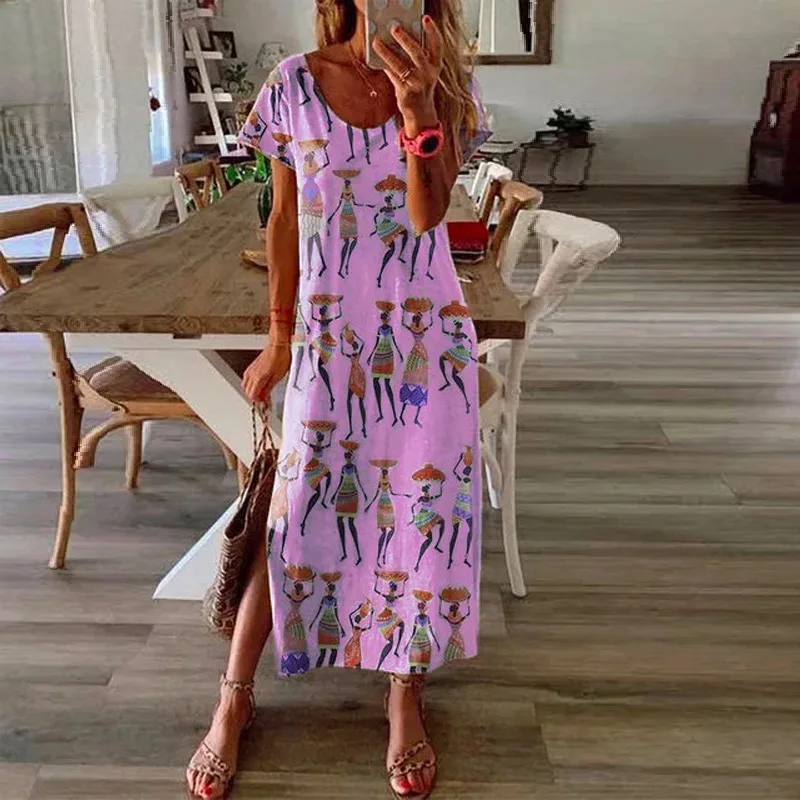 Летняя женская повседневная плинтованная футболка Т макси с длинным рукавом