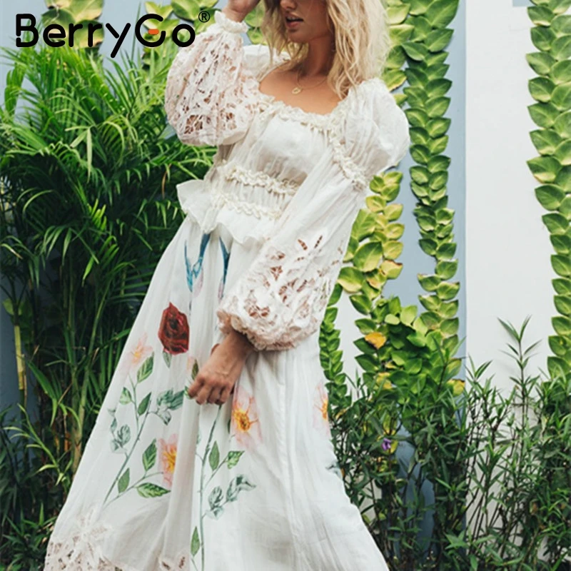 BerryGo винтажная белая хлопковая блузка Женская Осенняя с рукавами-фонариками и