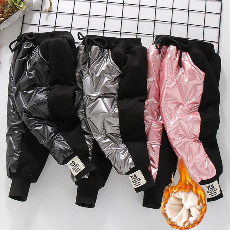 

Children's Clothing Pants Winter Baby Warm Pants Children's New Glossy Boys and Girls Casual Harem Pants Toddler Fleece Trousers