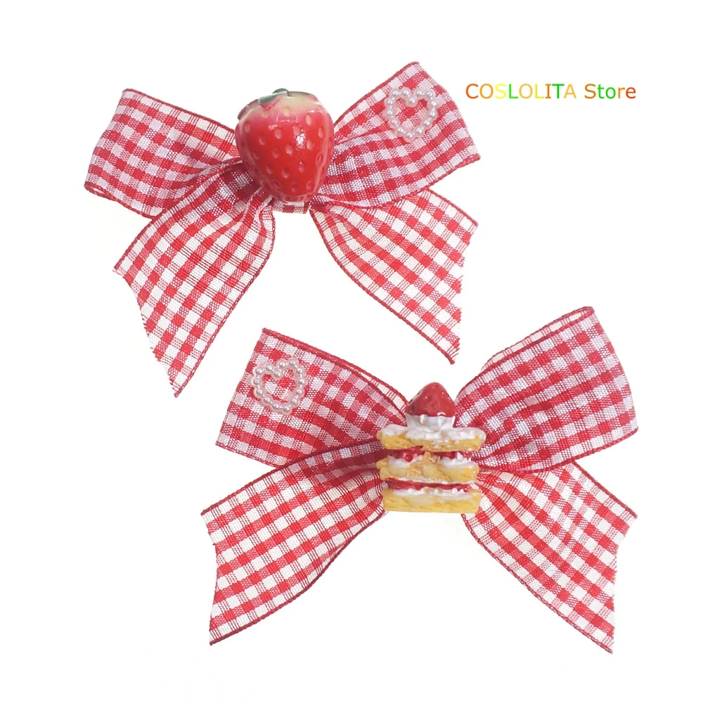 

Japanese Soft Sister Plaid Strawberry Hairpin Hair Clip Lolita Sweet Cake Daily Wild Bowknot headdress Hair rope Hair Ornaments