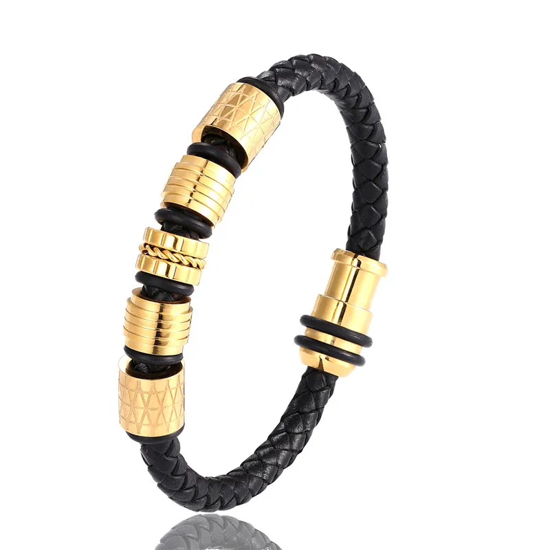 Панк золотые браслеты из натуральной кожи мужские очаровательные ювелирные