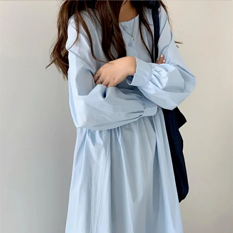 

Long Sleeve Dress Women Vintage Loose Fashion Woman Dresses Spring Vestido De Mujer All-match Harajuku High Waist Student Ins