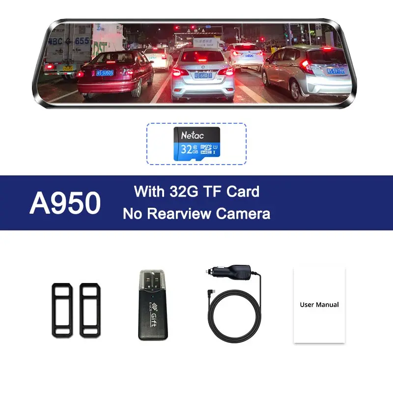 A950 - 32G Двойной 1080P 1" поток зеркало заднего вида автомобиля DVR 2.5D экран супер ночного видения Dash Cam камера видео рекордер Авто Регистратор - Название цвета: A950 - 32G