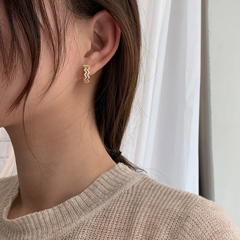 Новые модные геометрические двухслойные серьги с кубическим цирконием милые