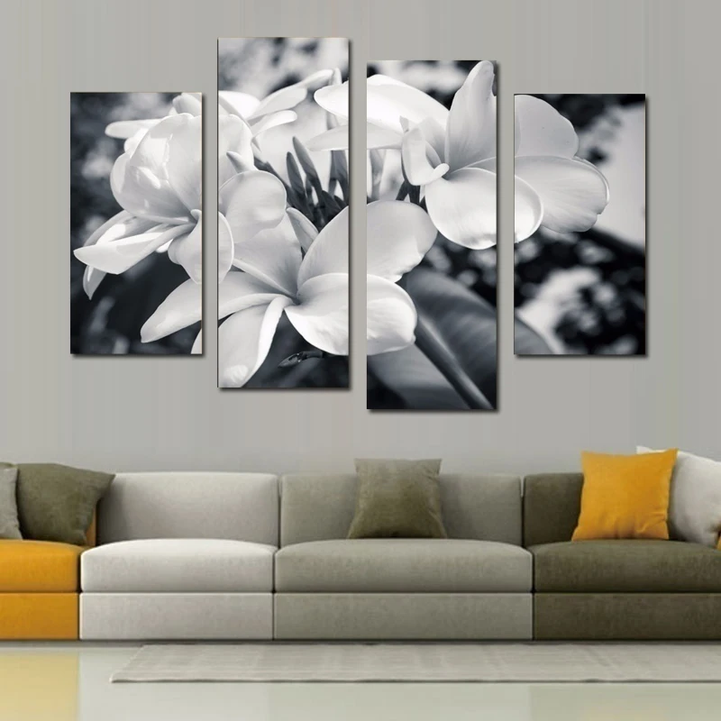 4 шт. черный белый эффект настенные цветок картины постеры для оформления дома