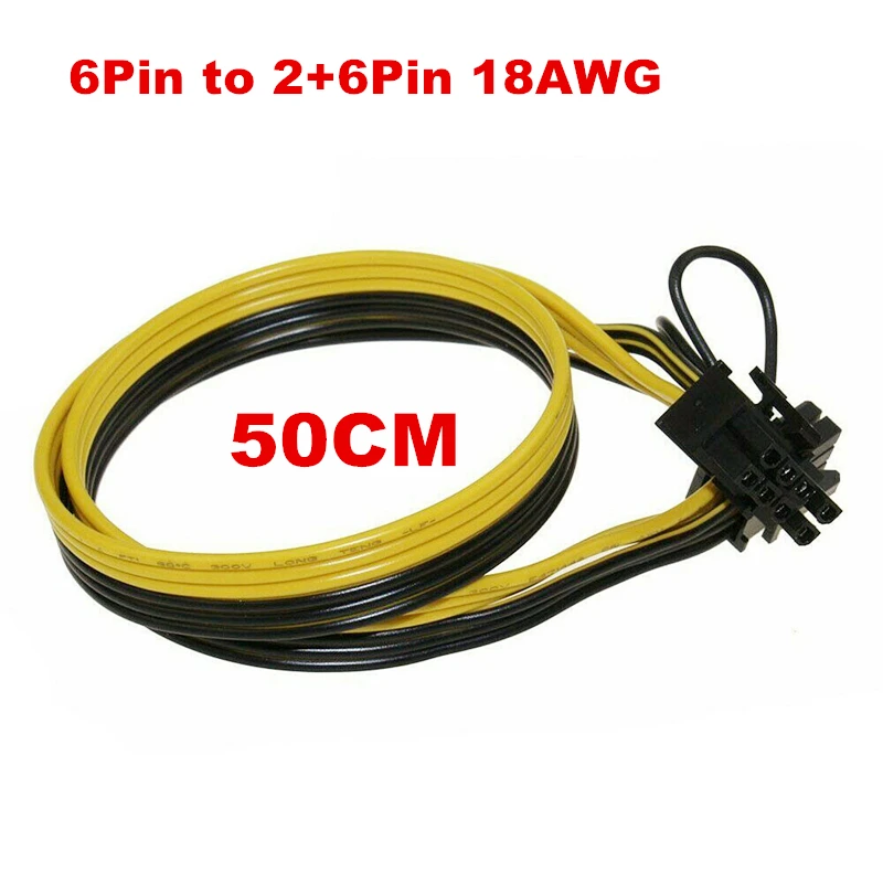 

50CM 18AWG GPU PCIE PCI-Express 6Pin Male to 8Pin (6+2) Male Graphics Video Card Power Cable for BTC Ethereum Miners Mining