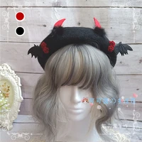 original beret dark kill demon bat wings lolita hat black burgundy beet hat