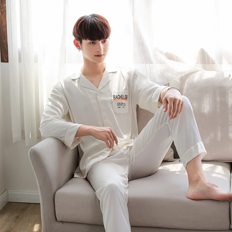 

Pajamas Summer New Products Men Long Sleeve Viscose Women'S Sleepwear Trousers Set Model Silk Men'S Tracksuit Home Wear