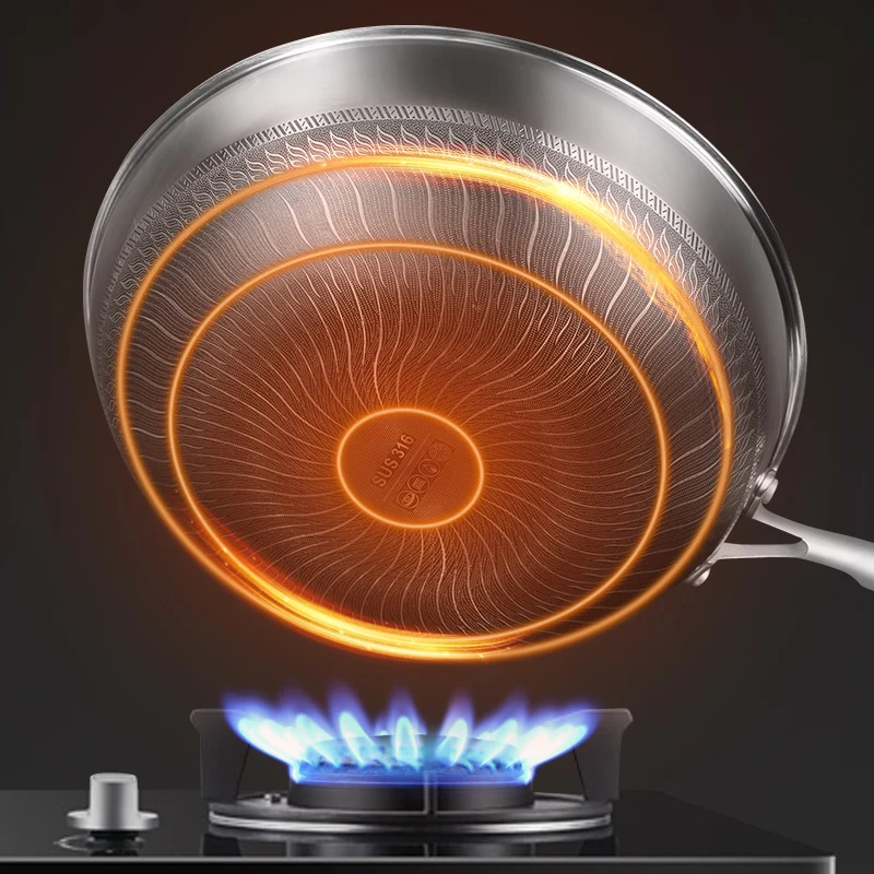 

316 Stainless Steel Pan Kitchen Utensil Easy To Clean Fried Fish Non Stick Saute Pan Induction Cooker Gas Stove Universal Wok