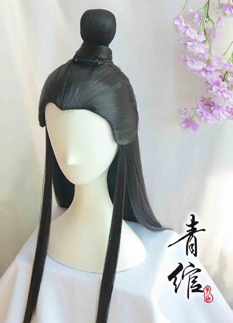 

Hanfu Wigs Men Chinese Ancient Wigs Adult Halloween Carnival Cosplay Prop Wigs Headgear Black Long Straight Hair For Men