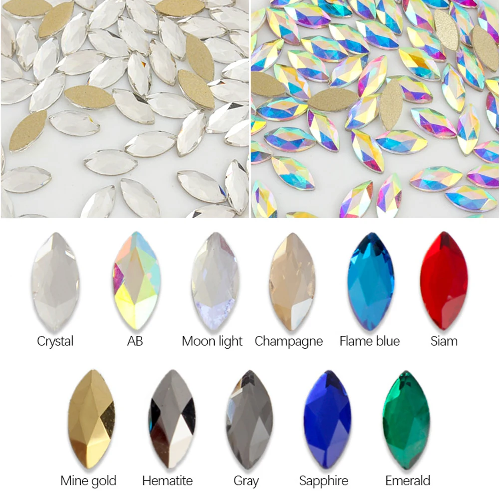 

30pcs Horse eye Nail Rhinestones Crystals Flatback Glass Stones Manicure Nail Art Decoration Charms Gem Jewelry Accessories