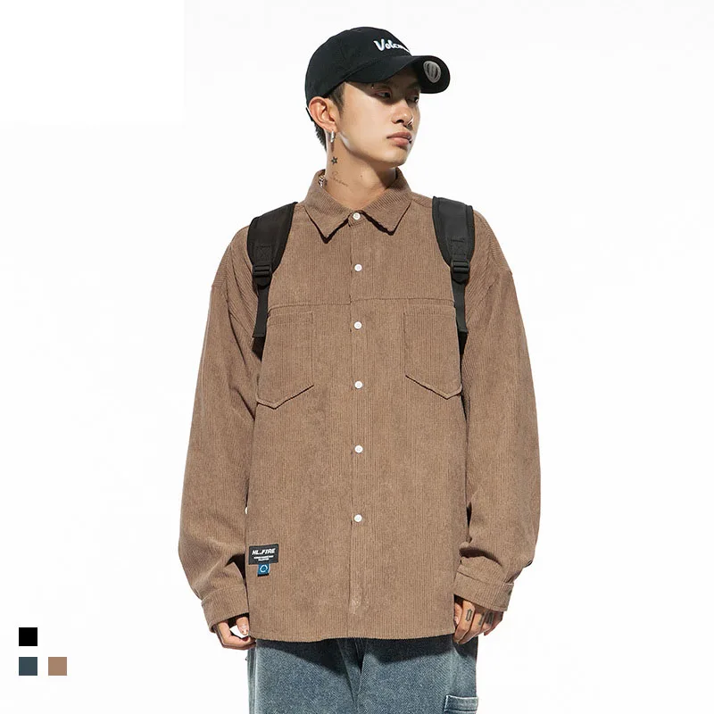 Рубашка мужская с длинным рукавом Вельветовая Повседневная Блузка на пуговицах