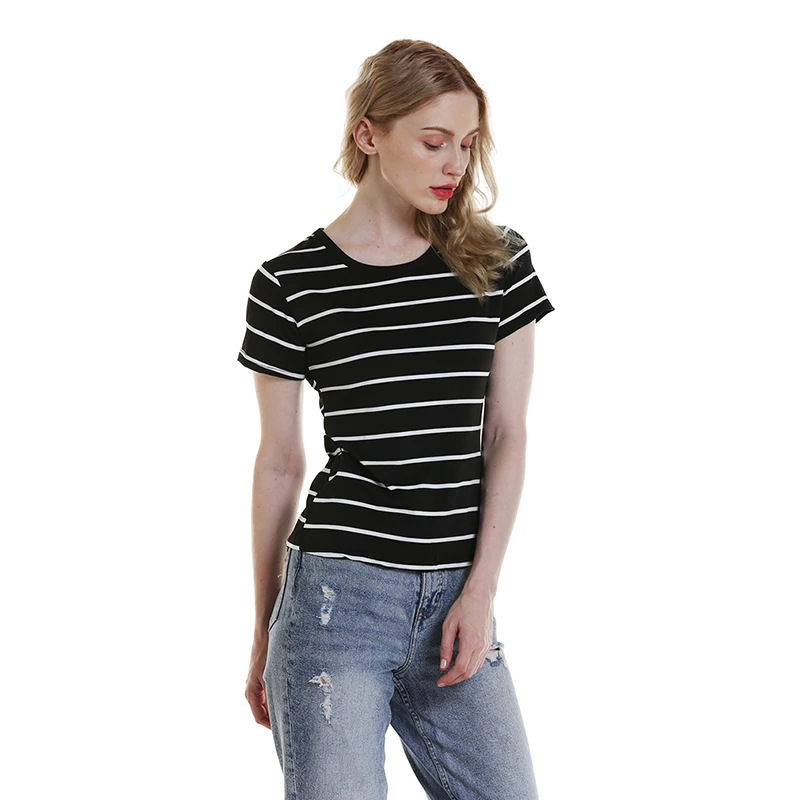 Женская Повседневная футболка в полоску свободный Хлопковый пуловер с коротким