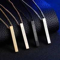 fashion custom rectangle pendant necklaces stainless steel diy 4 sides glossy women men personalized letter name couple necklace