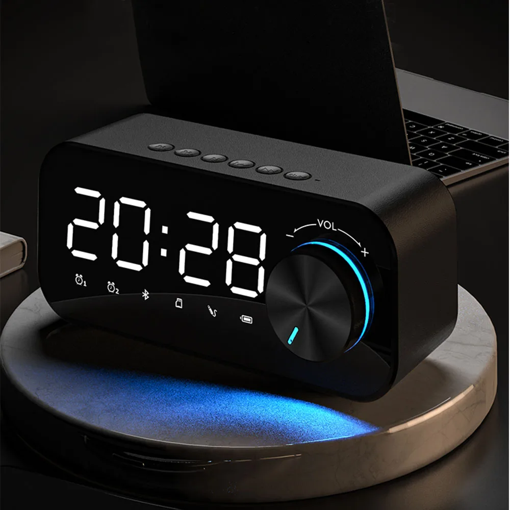 

LED Wireless Subwoofer Music Player Table Clock Home Decor Bluetooth Alarm Clock Speaker Digital Display Alarm Clock