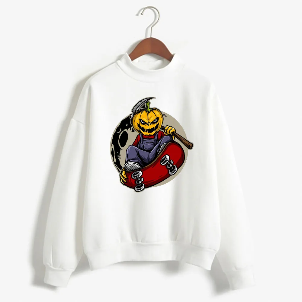 

Новинка, Модный свитшот с принтом на Хэллоуин, повседневный свитшот, топ с высоким воротником и графическим рисунком