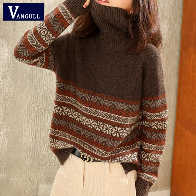 

Vangull Winter new Turtleneck cashmere sweater women thick short paragraph loose knitted bottoming shirt large size pullovers