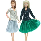 Модный кожаный топ и платье в стиле принцессы, 2 комплекта, куртка, пальто, Повседневная Одежда для куклы Барби, аксессуары для игрушек