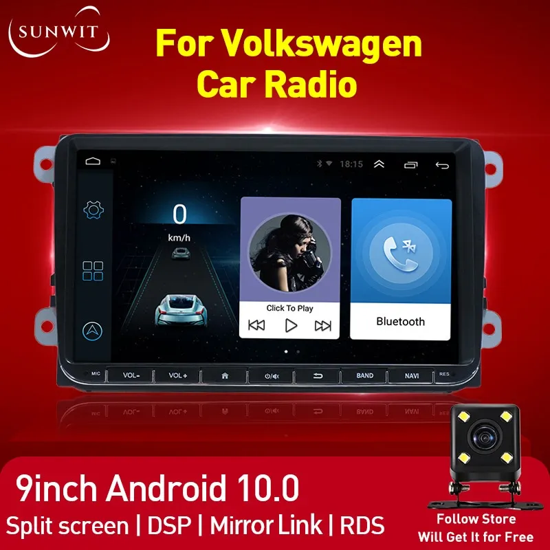 

Автомобильный мультимедийный плеер, стерео-система на Android, с 9 "экраном, GPS, Wi-Fi, Bluetooth, DSP, для Volkswagen, типоразмер 2 Din