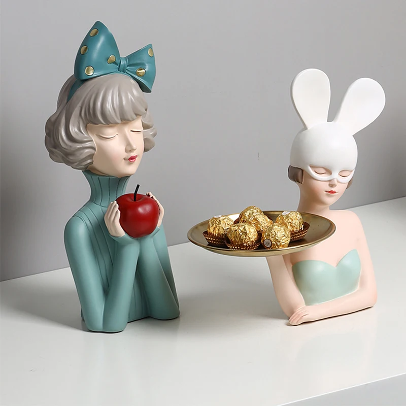 Modern Creativity Pallet Girl Statue Resin Crafts Sculpture Decorative Figures Figurine Apple Girl For Home Decor Accessories