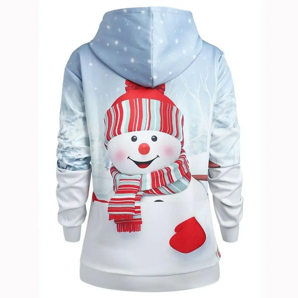 

Womens Hoodie Christmas Big Pocket Cartoon Snowman Print Sweatshirt Pullover Top