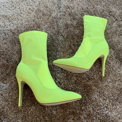 fluo ankle boot Женские Ботинки на каблуке 10,5 см зимние эластичные тканевые носки женские ботильоны женская обувь на высоком каблуке Осенняя обувь - Цвет: fluo ankle boot