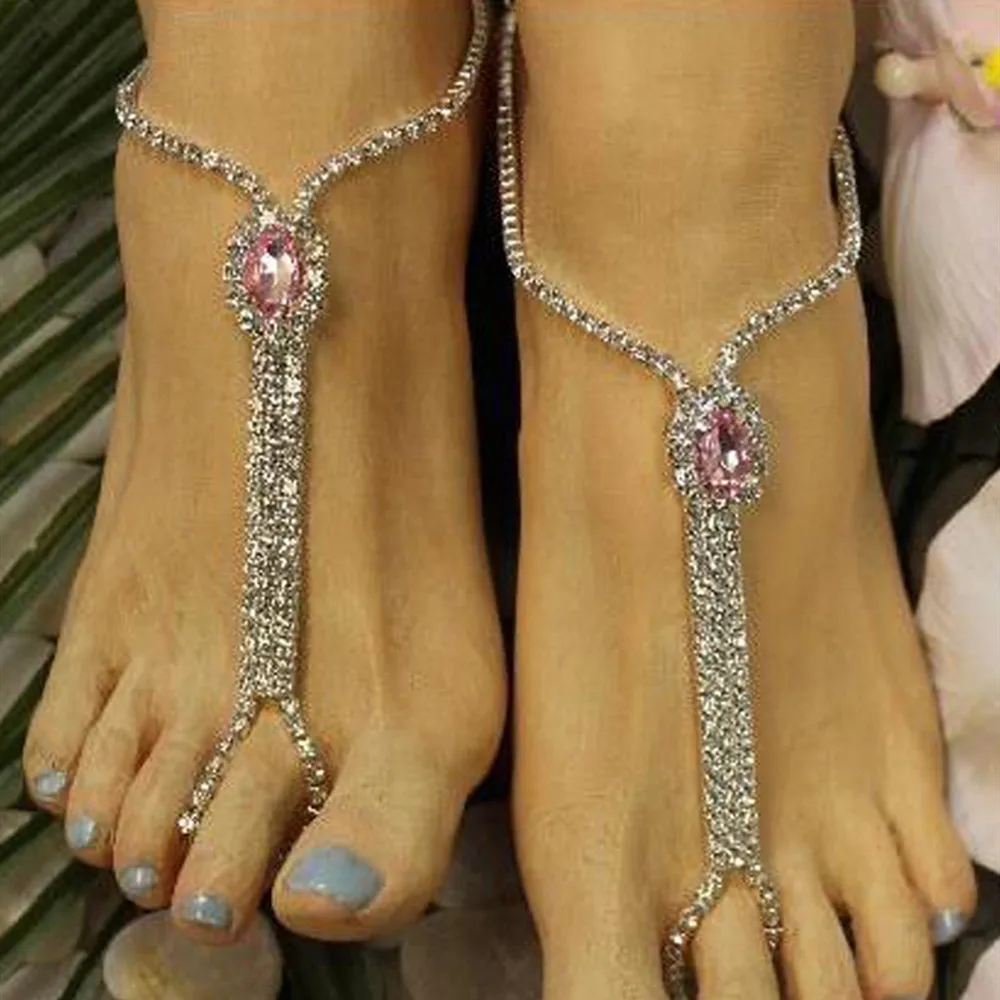 

2 Pcs Luxury Rhinestone Wedding Foot Bracelet Anklets Chain Foot Jewelry for Women Bling Beach Crystal Barefoot Sandal Anklet