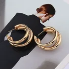 Золотые трехрядные круглые серьги-кольца, серьги в форме с, минималистичные серьги-кольца с тремя открытыми кольцами, простые украшения, аксессуары