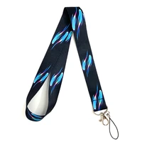 12pcs cool blue fish print neck strap keychain lanyard for keys id badge holder keycord diy hanging rope cell phone accessories